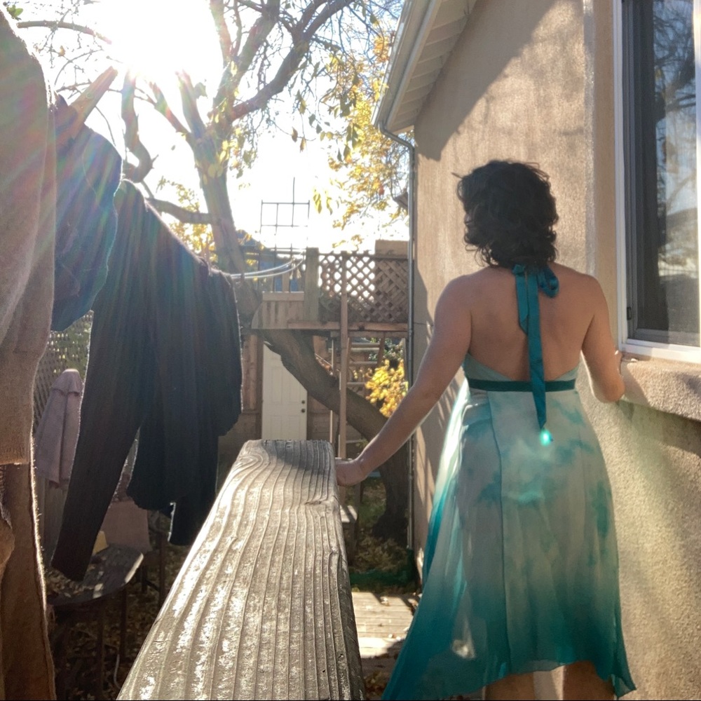 Vintage ‘90’s Y2K Bebe Halter Empire Waist Silk Midi Dress - Picture 6 of 7